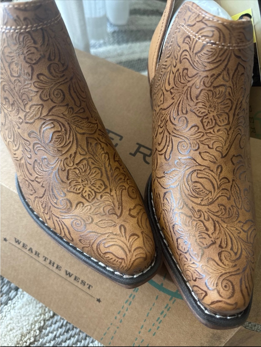 Roper Tan Embossed Western Ankle Bootie - Picture 6 of 7
